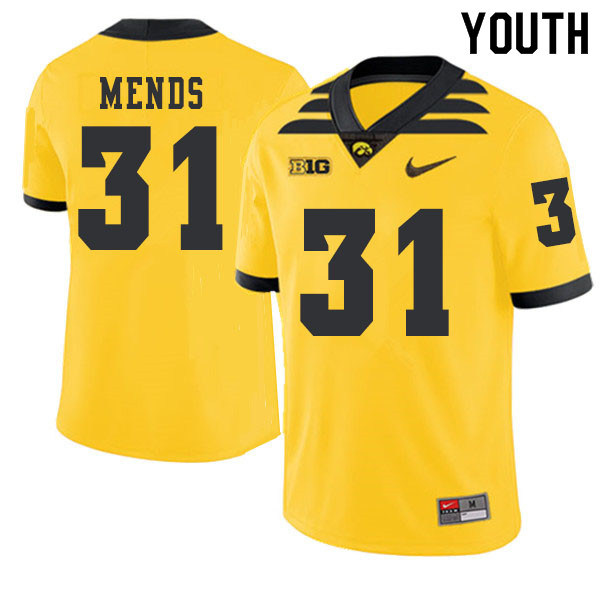 2019 Youth #31 Aaron Mends Iowa Hawkeyes College Football Alternate Jerseys Sale-Gold